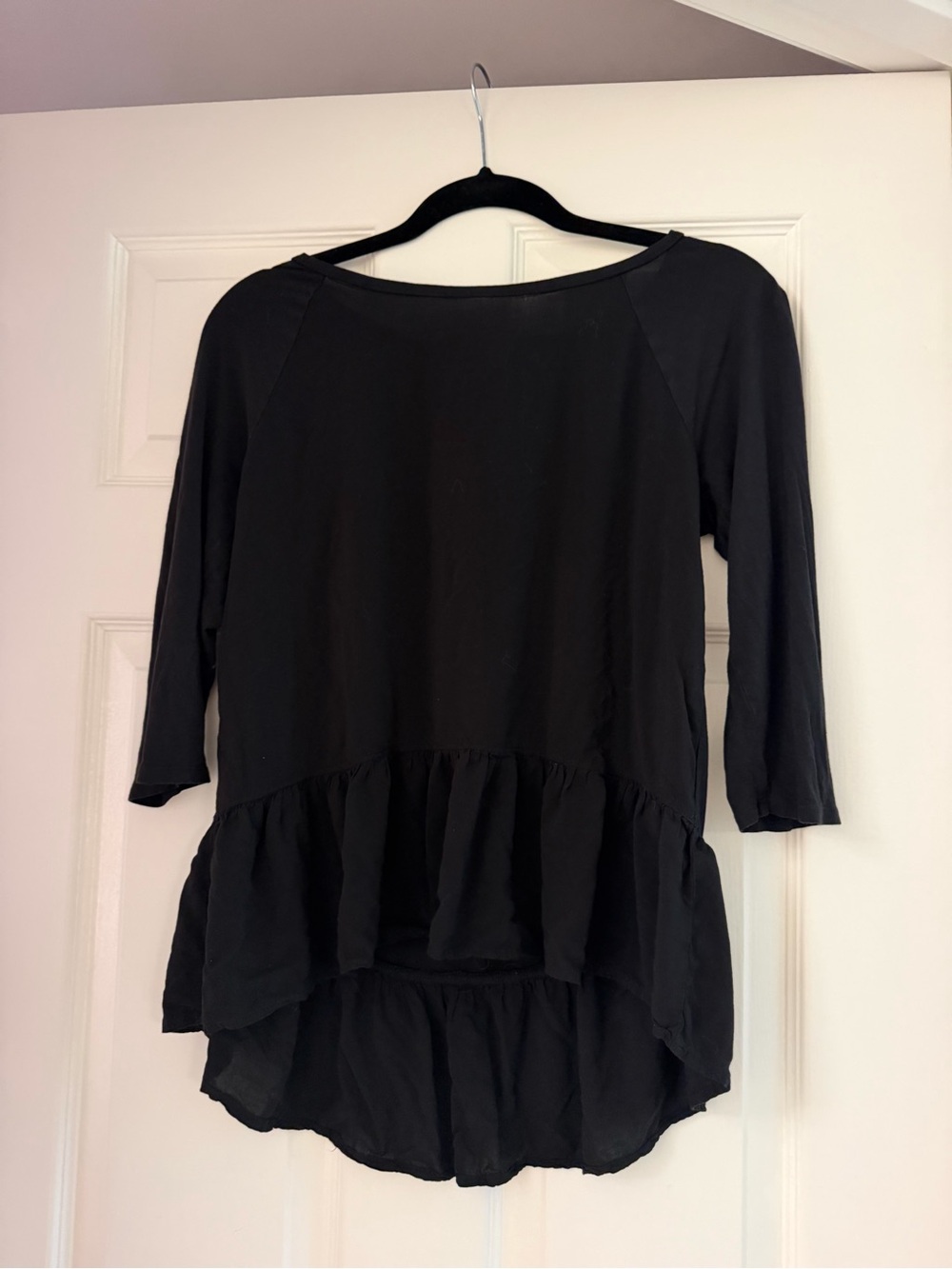 LOFT Black Ruffle-Hem Tunic Top